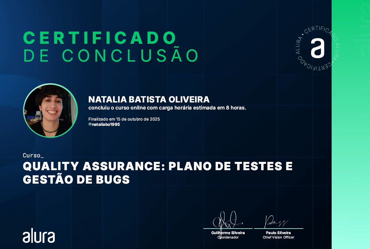 Certificado Quality Assurance: plano de testes e gestão de bugs